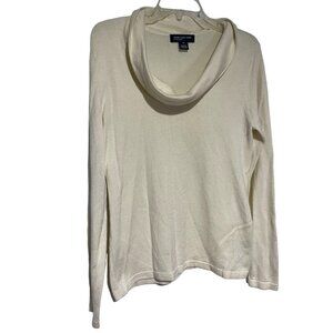 Jones New York Signature Womens Ivory Cowl Neck Knit Sweater Size L